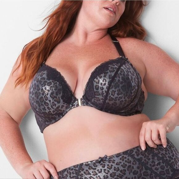 Cacique Metallic Animal Print Front Closure Strappy Boost Plunge Push-up Bra 40C - Picture 3 of 8